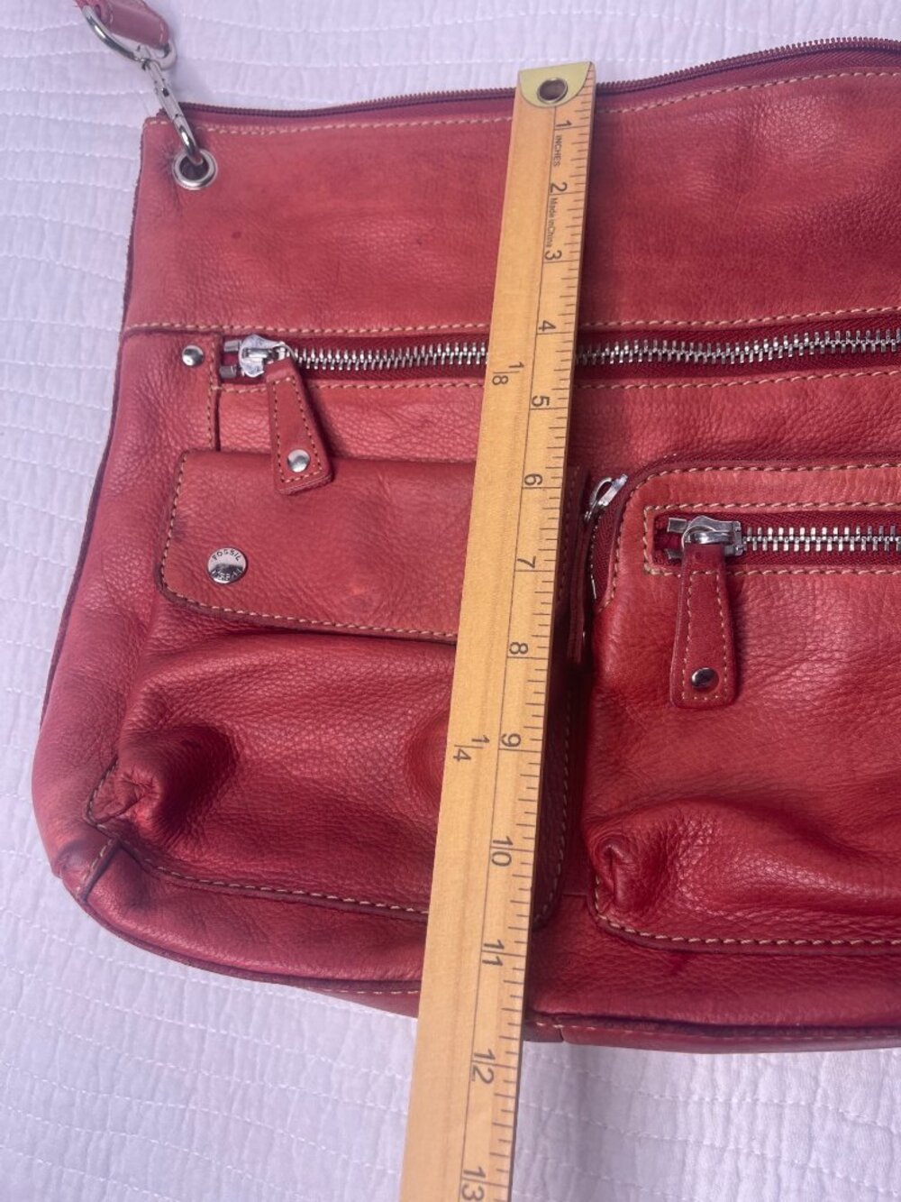 Vintage Fossil Sutter Soft Pebbled Leather Crossbody Red Everyday Purse Bag - Picture 14 of 15